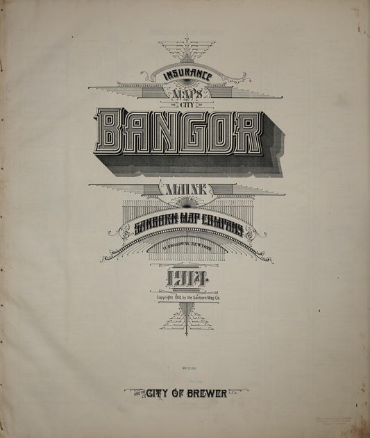 Sanborn Fire Insurance Map from Bangor, Penobscot County, Maine (1914), Sheet #0001 - Historic Sanborn Fire Insurance Map Print, vintage old map wall art, antique decor, genealogy gift, Maine Maine map