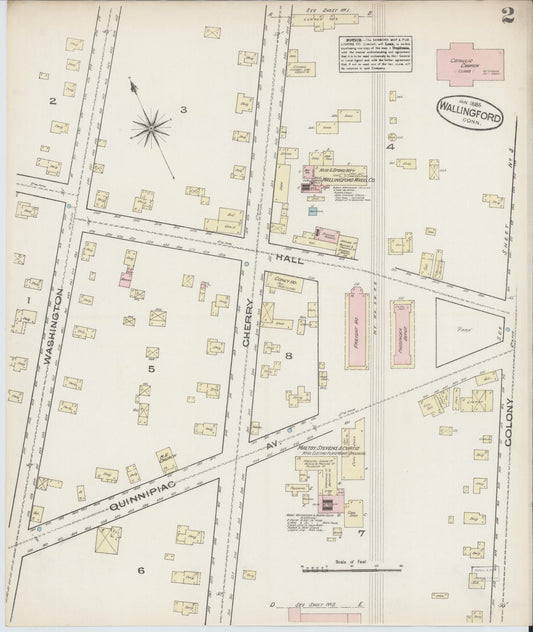 Sanborn Fire Insurance Map from Wallingford, New Haven County, Connecticut (1885), Sheet #0002 - Complete Map Set gallery image, historic Sanborn map, vintage wall art, Connecticut Connecticut