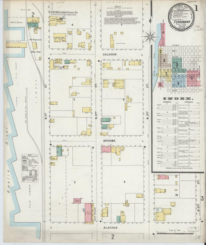 Sanborn Fire Insurance Map from Fernandina, Nassau County, Florida (1897), Sheet #0001 - Complete Map Set gallery image, historic Sanborn map, vintage wall art, Florida Florida