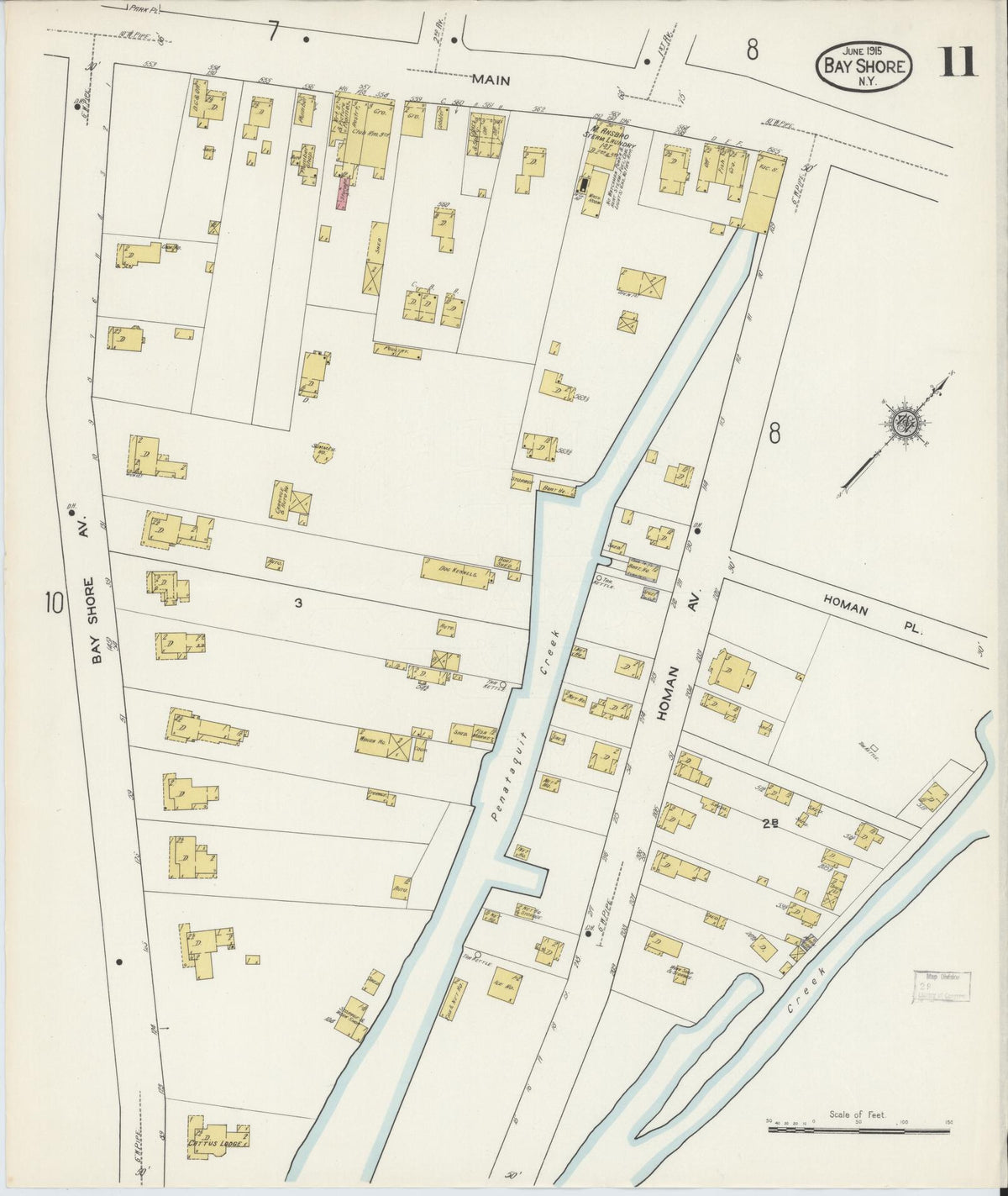 Sanborn Fire Insurance Map from Bay Shore, Suffolk County, New York (1915), Sheet #0011 - Complete Map Set gallery image, historic Sanborn map, vintage wall art, New York New York