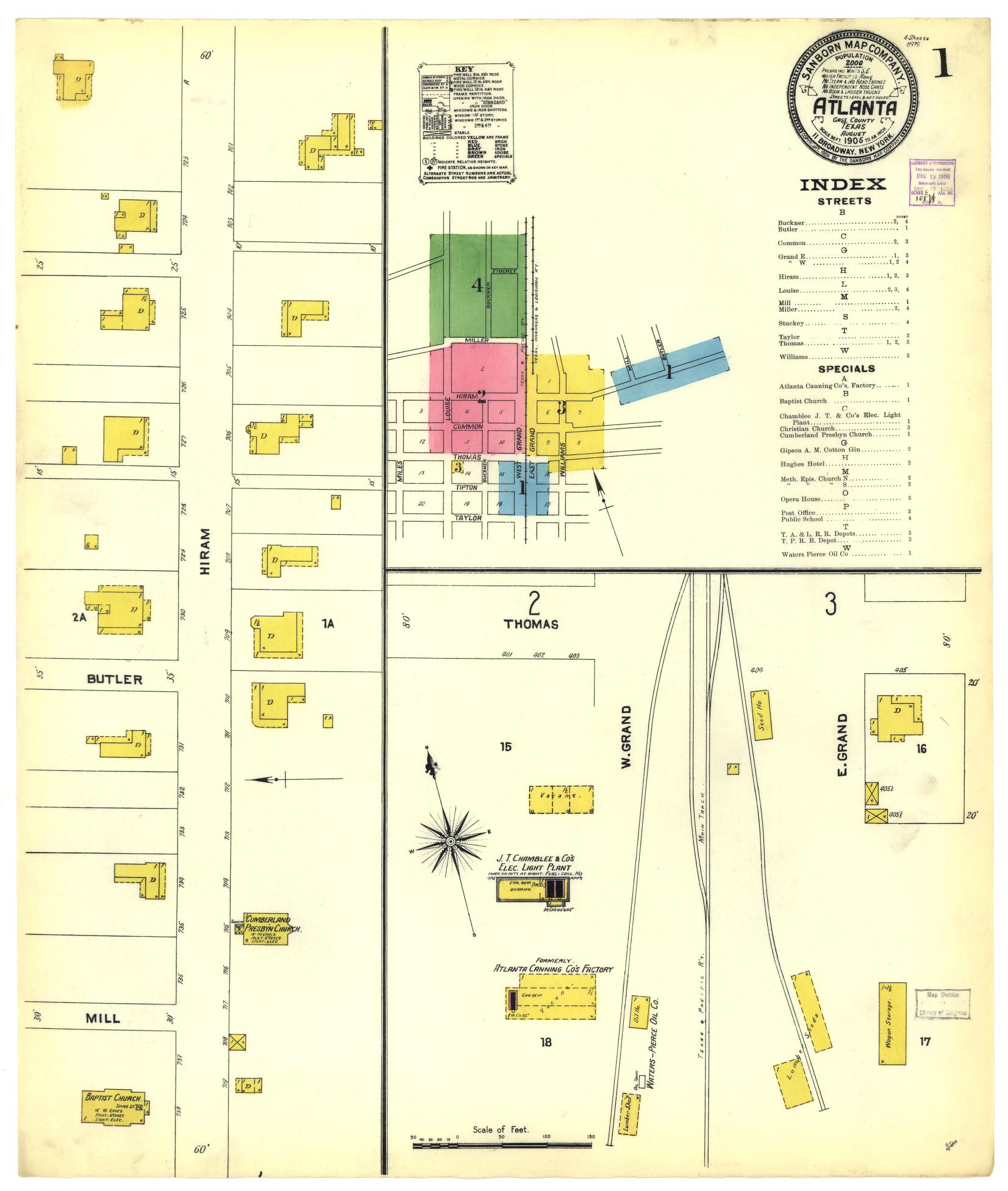 Sanborn Fire Insurance Map from Atlanta, Cass County, Texas. (1906) – Historic Sanborn Fire Insurance Map Print