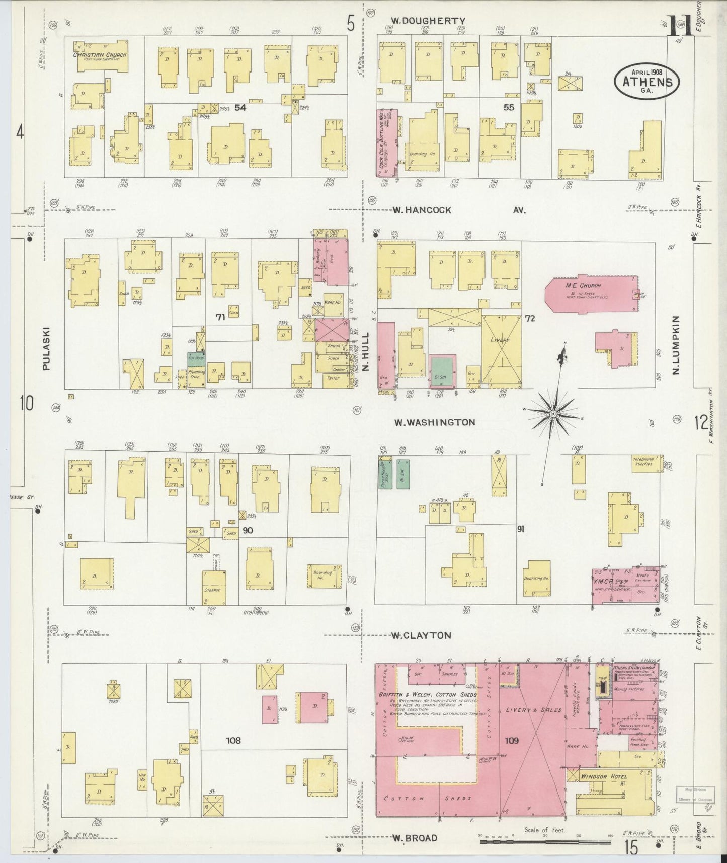 Sanborn Fire Insurance Map from Athens, Clarke County, Georgia (1908), Sheet #0011 - Complete Map Set gallery image, historic Sanborn map, vintage wall art, Georgia Georgia