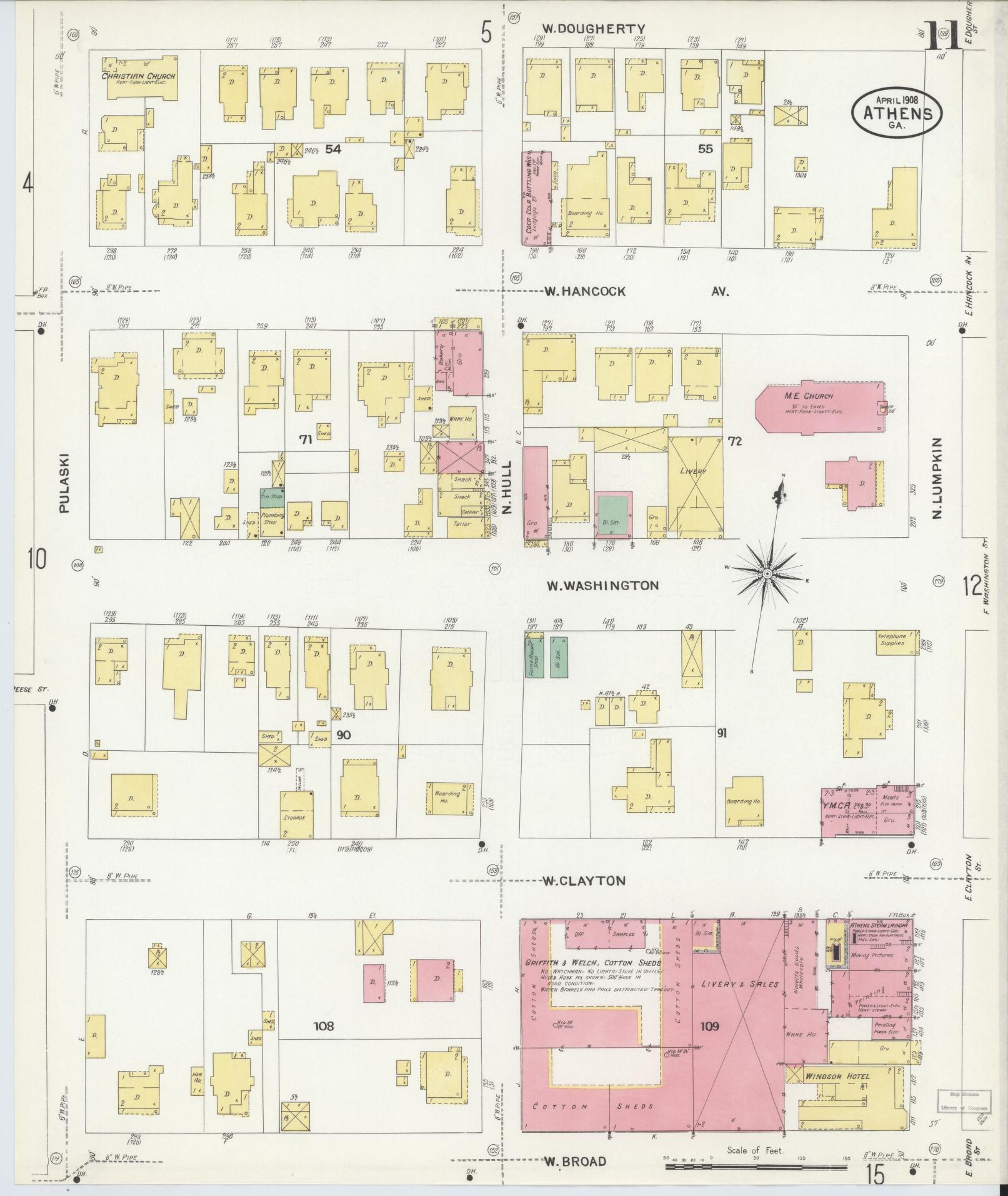 Sanborn Fire Insurance Map from Athens, Clarke County, Georgia (1908), Sheet #0011 - Complete Map Set gallery image, historic Sanborn map, vintage wall art, Georgia Georgia