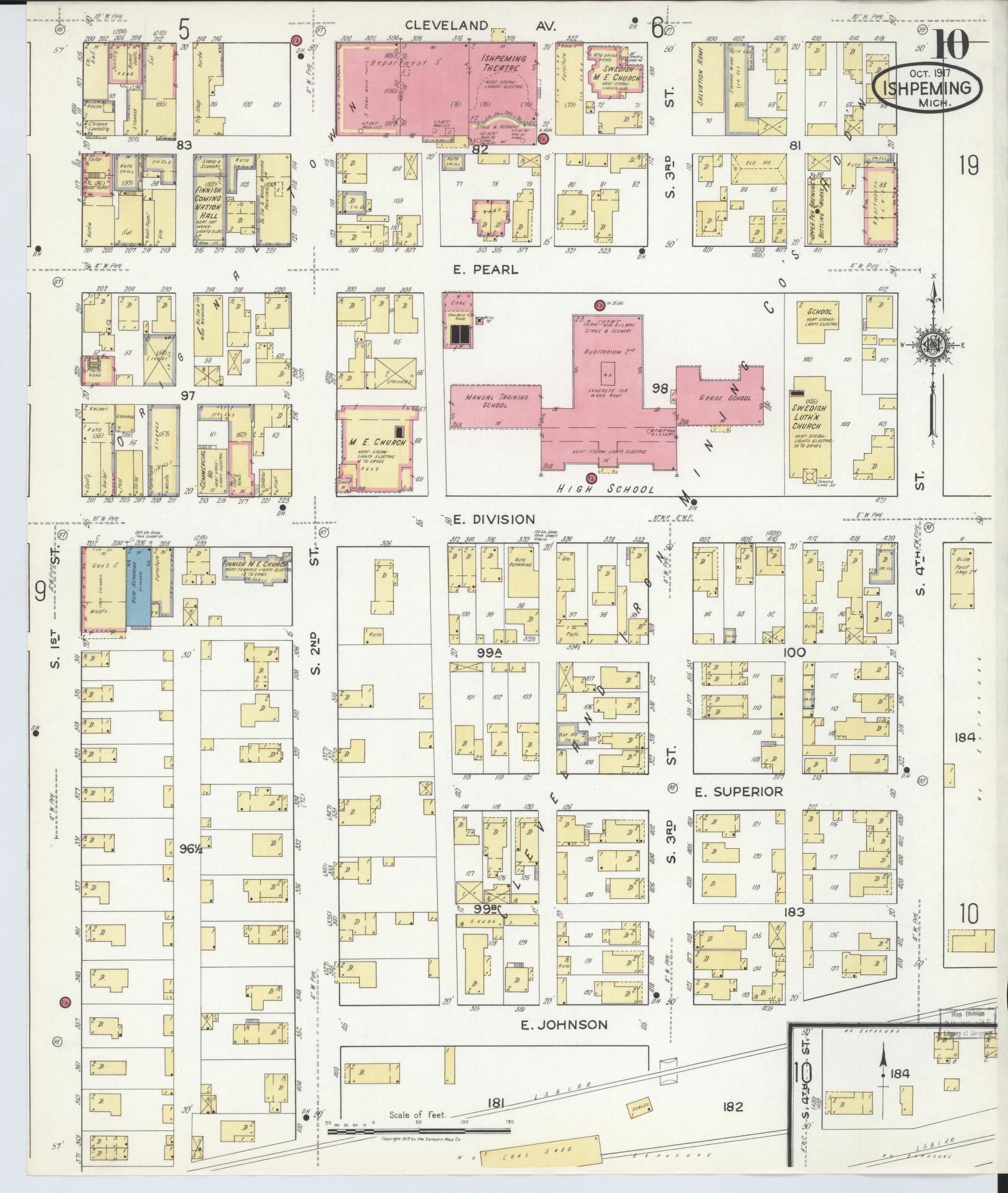 Sanborn Fire Insurance Map from Ishpeming, Marquette County, Michigan (1917), Sheet #0010 - Complete Map Set gallery image, historic Sanborn map, vintage wall art, Michigan Michigan