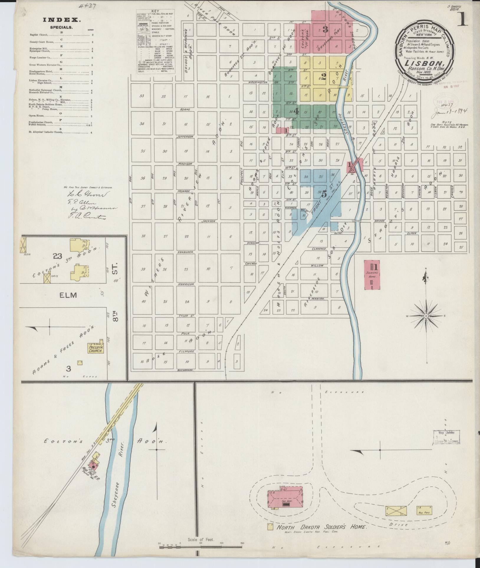 Sanborn Fire Insurance Map from Lisbon, Ransom County, North Dakota. (1893) – Historic Sanborn Fire Insurance Map Print