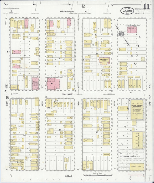 Sanborn Fire Insurance Map from Cairo, Alexander County, Illinois (1914), Sheet #0011 - Historic Sanborn Fire Insurance Map Print, vintage old map wall art, antique decor, genealogy gift, Illinois Illinois map
