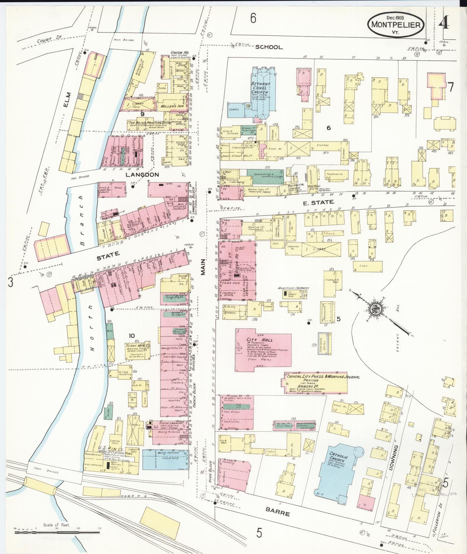 Sanborn Fire Insurance Map from Montpelier, Washington County, Vermont (1909), Sheet #0004 - Complete Map Set gallery image, historic Sanborn map, vintage wall art, Vermont Vermont