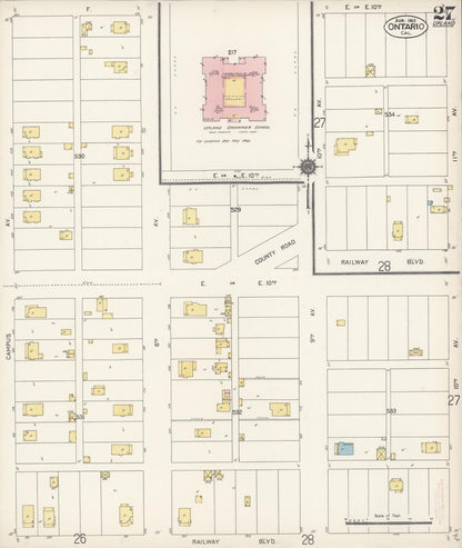 Sanborn Fire Insurance Map from Ontario, San Bernardino County, California (1912), Sheet #0027 - Historic Sanborn Fire Insurance Map Print, vintage old map wall art, antique decor, genealogy gift, California California map