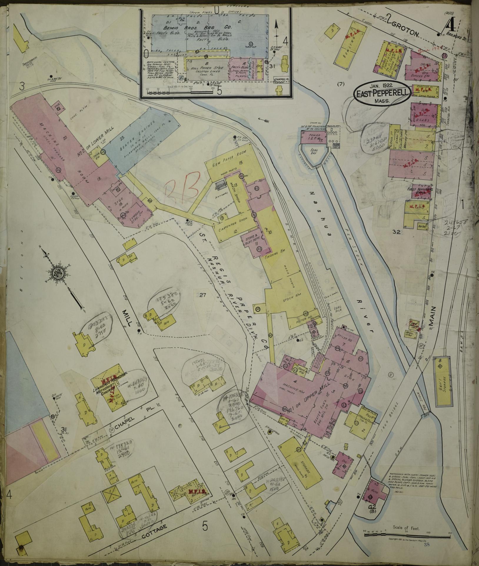 Sanborn Fire Insurance Map from East Pepperell, Middlesex County, Massachusetts (1953), Sheet #0004 - Historic Sanborn Fire Insurance Map Print, vintage old map wall art, antique decor, genealogy gift, Massachusetts Massachusetts map