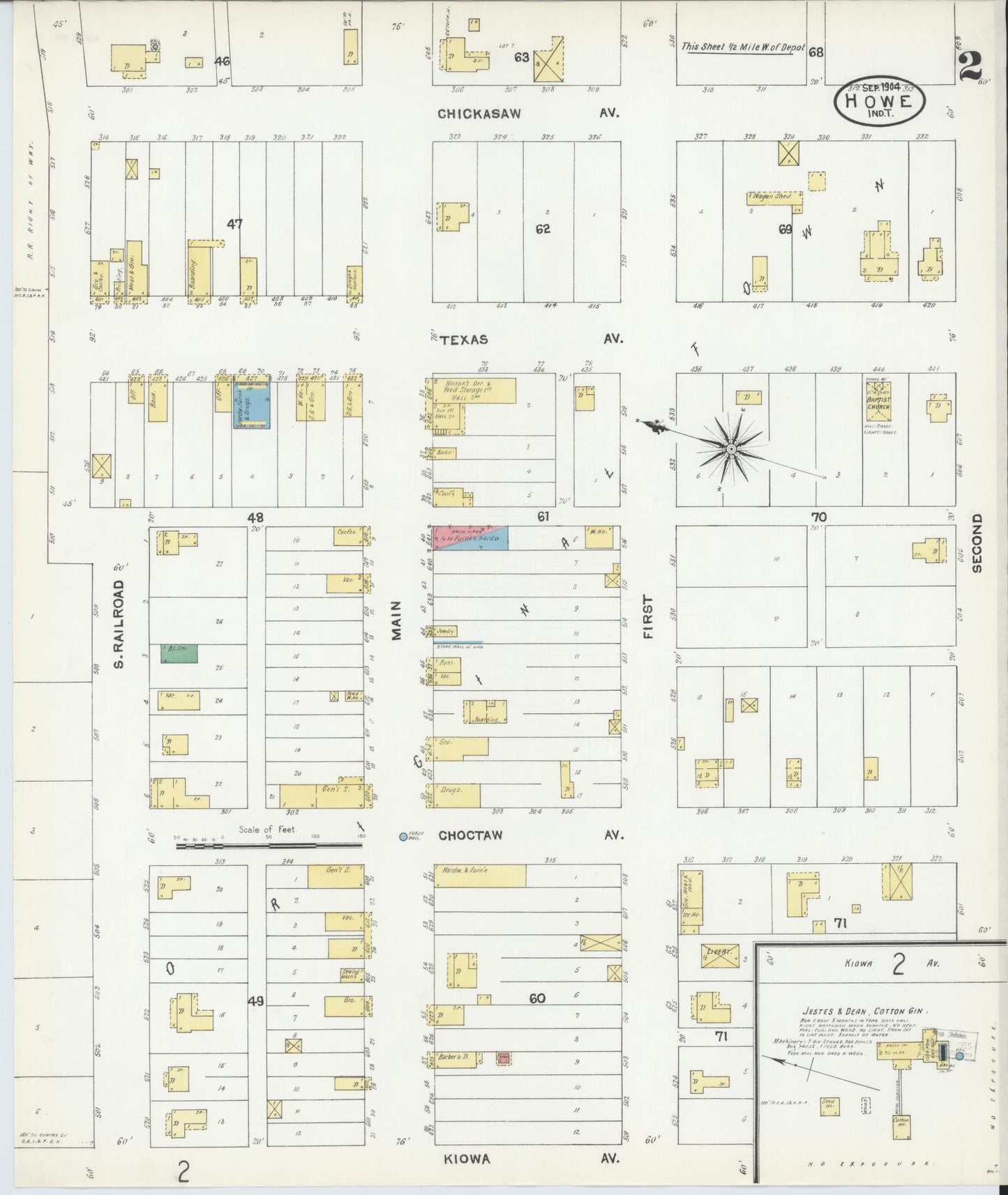 Sanborn Fire Insurance Map from Howe, Le Flore County, Oklahoma (1904), Sheet #0002 - Complete Map Set gallery image, historic Sanborn map, vintage wall art, Oklahoma Oklahoma