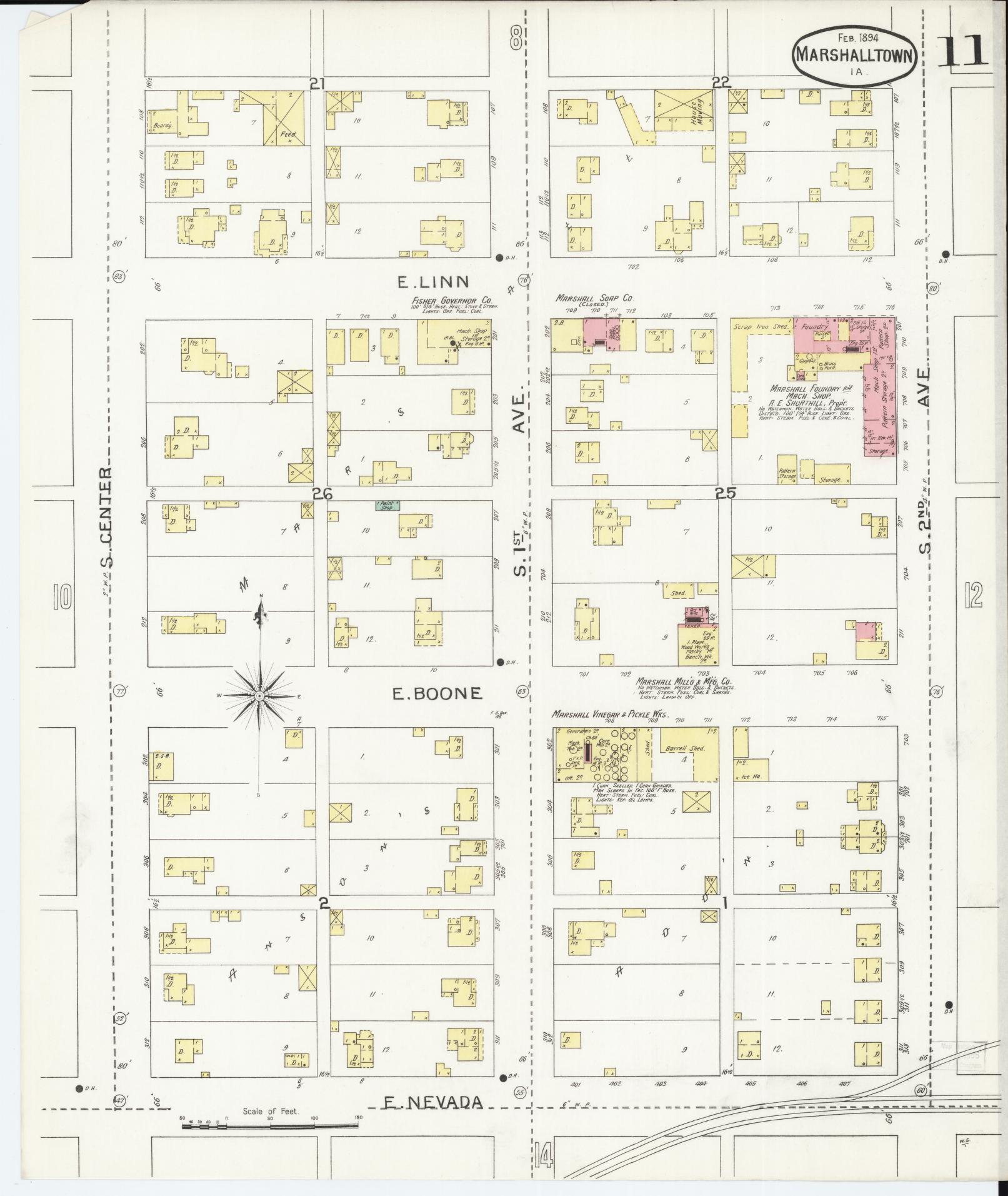 Sanborn Fire Insurance Map from Marshalltown, Marshall County, Iowa (1894), Sheet #0011 - Historic Sanborn Fire Insurance Map Print