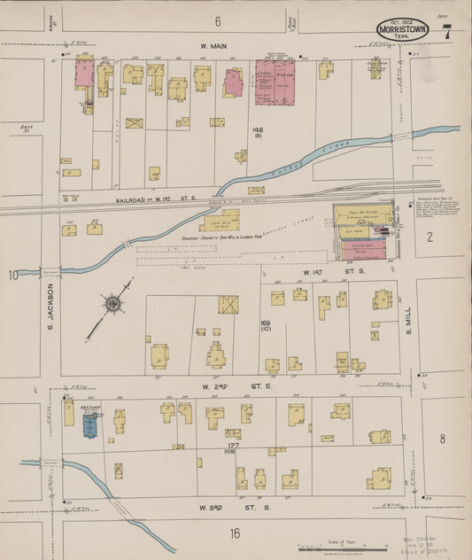 Sanborn Fire Insurance Map from Morristown, Hamblen County, Tennessee (1922), Sheet #0007 - Historic Sanborn Fire Insurance Map Print, vintage old map wall art, antique decor, genealogy gift, Tennessee Tennessee map