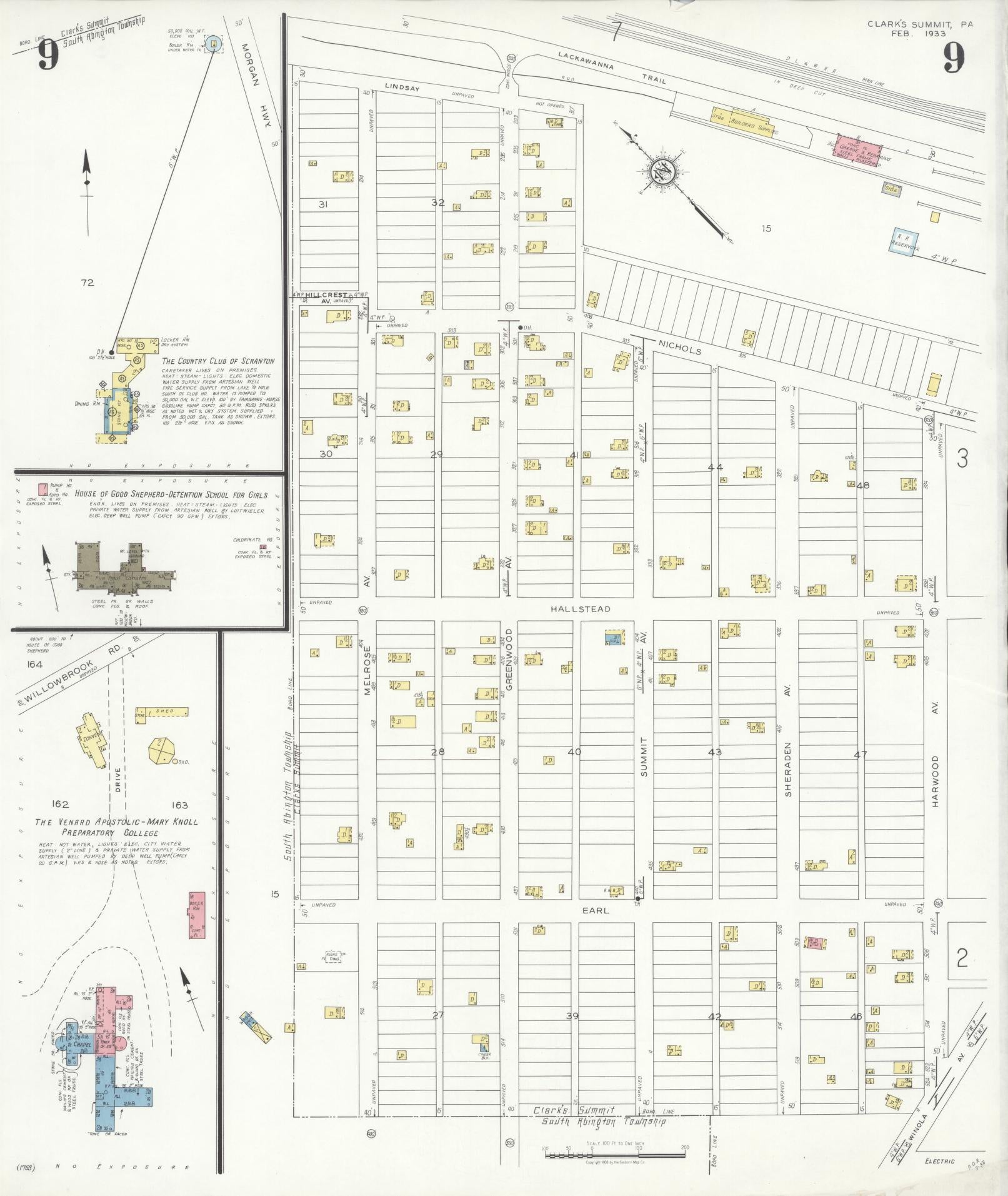 Sanborn Fire Insurance Map from Clark's Summit, Lackawanna County, Pennsylvania (1933), Sheet #0009 - Complete Map Set gallery image, historic Sanborn map, vintage wall art, Pennsylvania Pennsylvania
