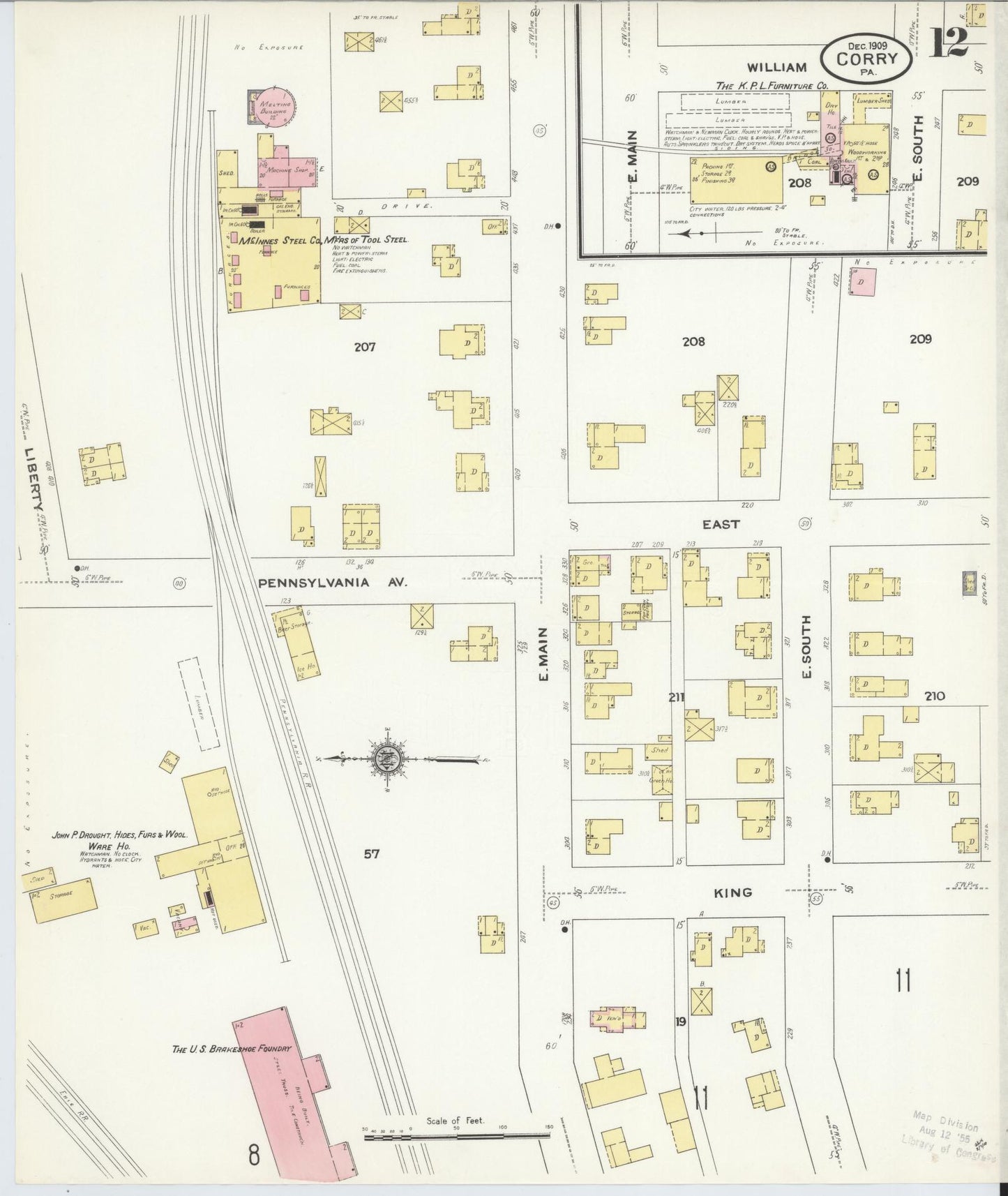 Sanborn Fire Insurance Map from Corry, Erie County, Pennsylvania (1909), Sheet #0012 - Historic Sanborn Fire Insurance Map Print, vintage old map wall art, antique decor, genealogy gift, Pennsylvania Pennsylvania map