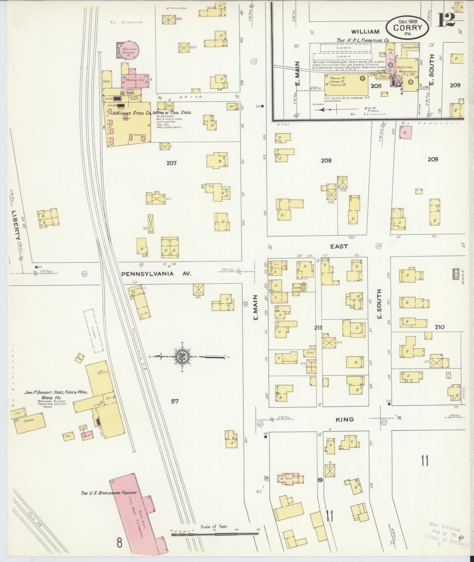 Sanborn Fire Insurance Map from Corry, Erie County, Pennsylvania (1909), Sheet #0012 - Historic Sanborn Fire Insurance Map Print, vintage old map wall art, antique decor, genealogy gift, Pennsylvania Pennsylvania map