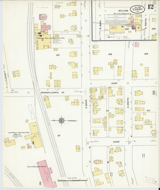 Sanborn Fire Insurance Map from Corry, Erie County, Pennsylvania (1909), Sheet #0012 - Historic Sanborn Fire Insurance Map Print, vintage old map wall art, antique decor, genealogy gift, Pennsylvania Pennsylvania map