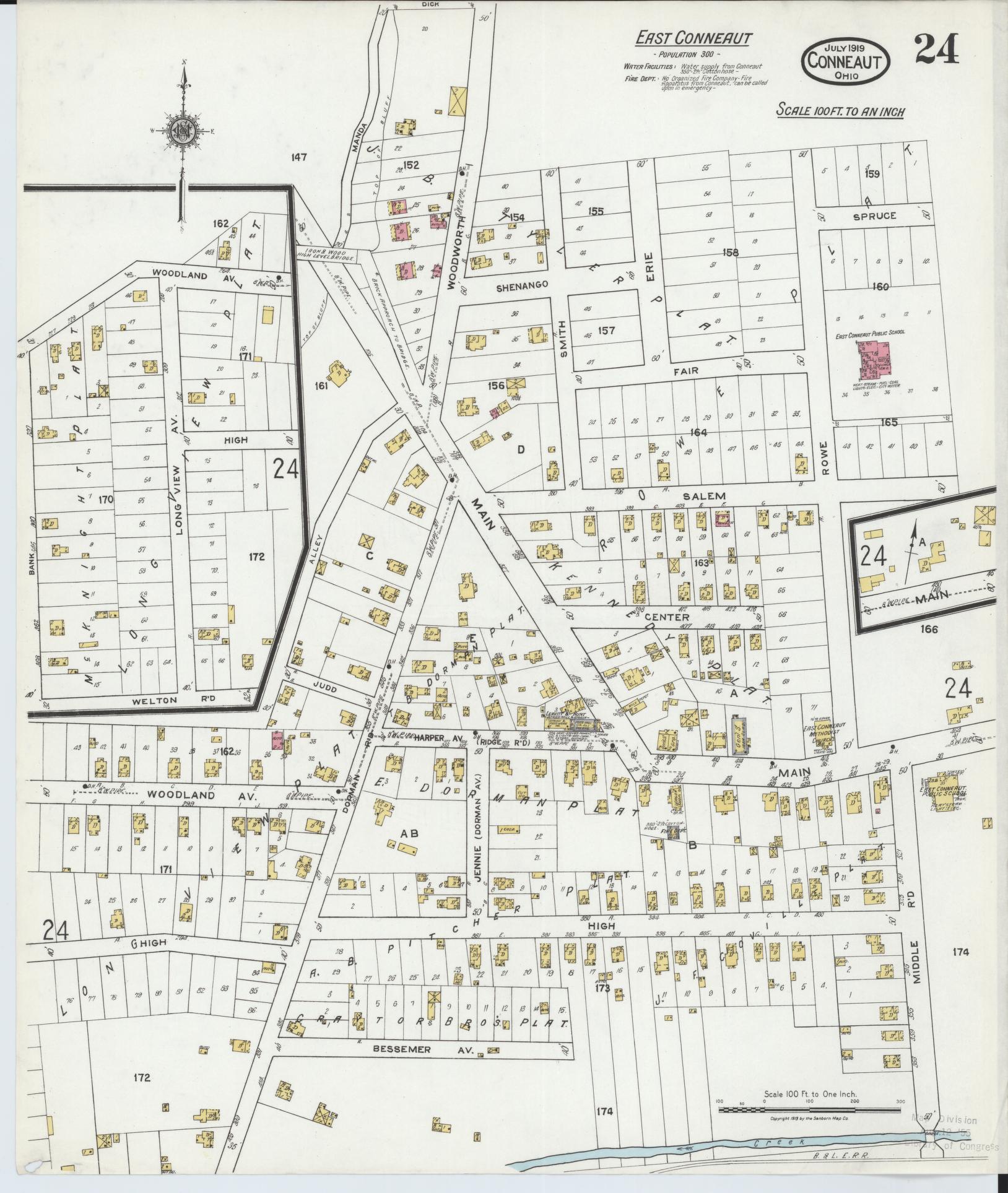 Sanborn Fire Insurance Map from Conneaut, Ashtabula County, Ohio (1919), Sheet #0024 - Historic Sanborn Fire Insurance Map Print, vintage old map wall art, antique decor, genealogy gift, Ohio Ohio map