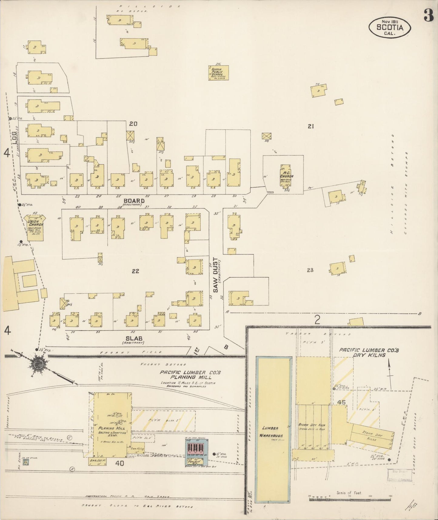 Sanborn Fire Insurance Map from Scotia, Humboldt County, California (1911), Sheet #0003 - Complete Map Set gallery image, historic Sanborn map, vintage wall art, California California