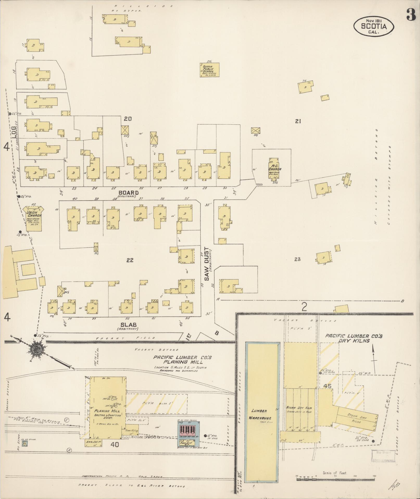 Sanborn Fire Insurance Map from Scotia, Humboldt County, California (1911), Sheet #0003 - Complete Map Set gallery image, historic Sanborn map, vintage wall art, California California