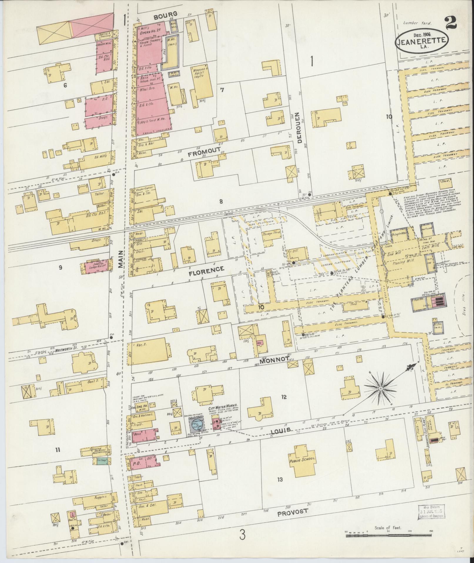 Sanborn Fire Insurance Map from Jeannerette, Iberia Parish, Louisiana (1906), Sheet #0002 - Complete Map Set gallery image, historic Sanborn map, vintage wall art, Louisiana Louisiana