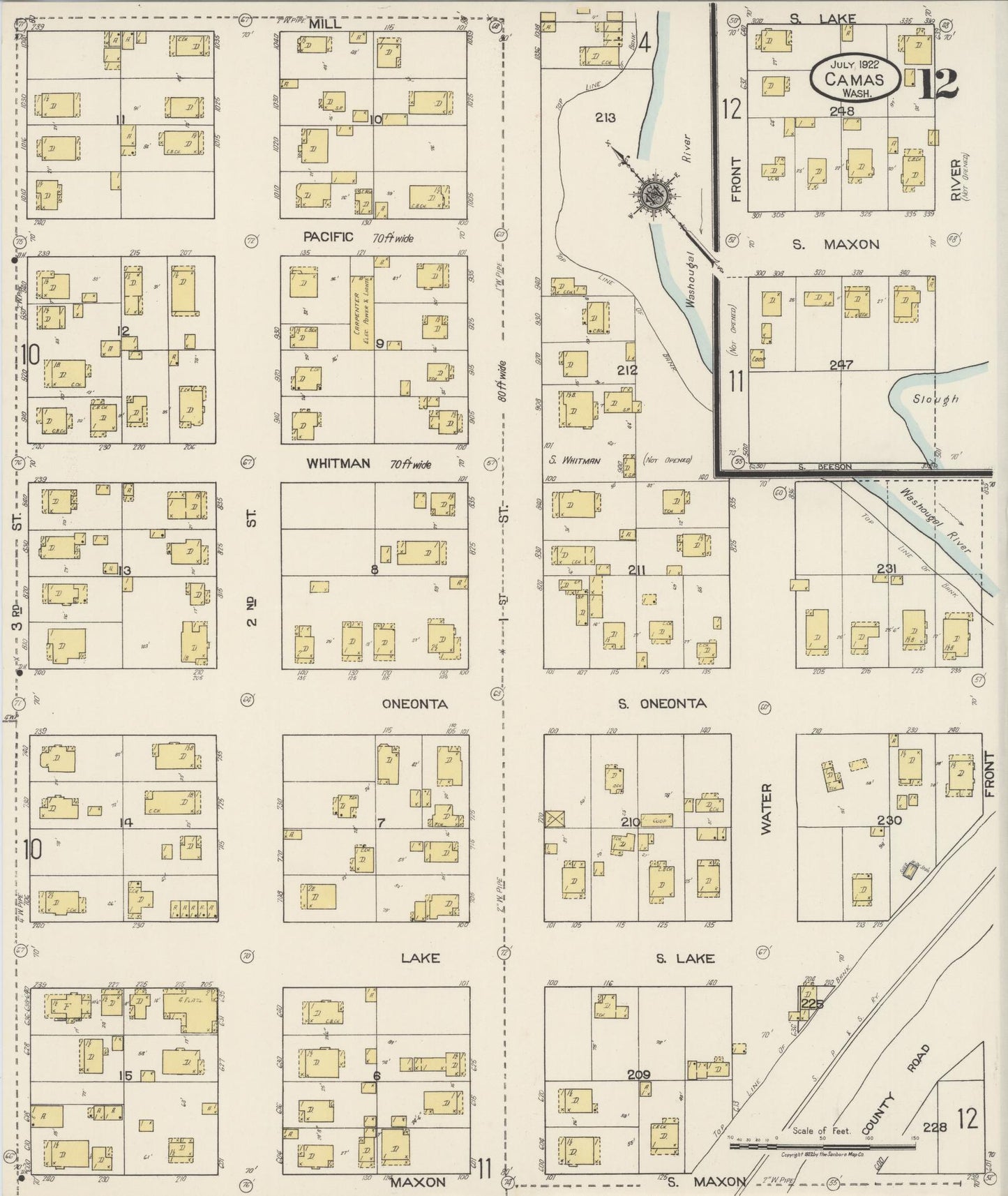 Sanborn Fire Insurance Map from Camas, Clark County, Washington (1922), Sheet #0012 - Complete Map Set gallery image, historic Sanborn map, vintage wall art, Washington Washington