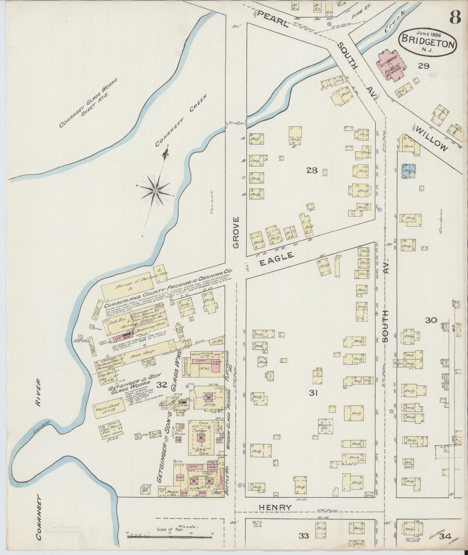Sanborn Fire Insurance Map from Bridgeton, Cumberland County, New Jersey (1886), Sheet #0008 - Complete Map Set gallery image, historic Sanborn map, vintage wall art, New Jersey New Jersey