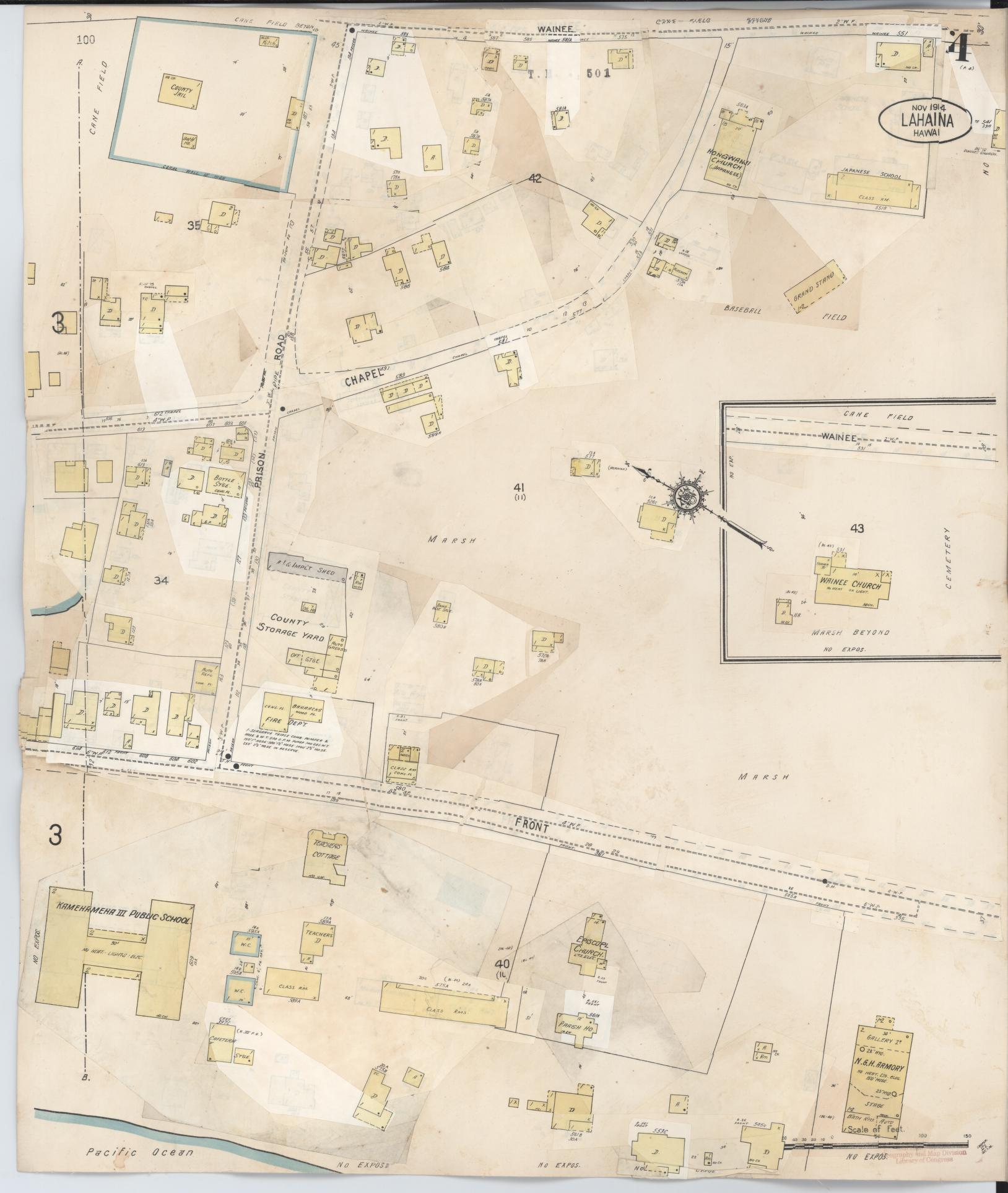 Sanborn Fire Insurance Map from Lahaina, Maui County, Hawaii (1950), Sheet #0004 - Complete Map Set gallery image, historic Sanborn map, vintage wall art, Hawaii Hawaii