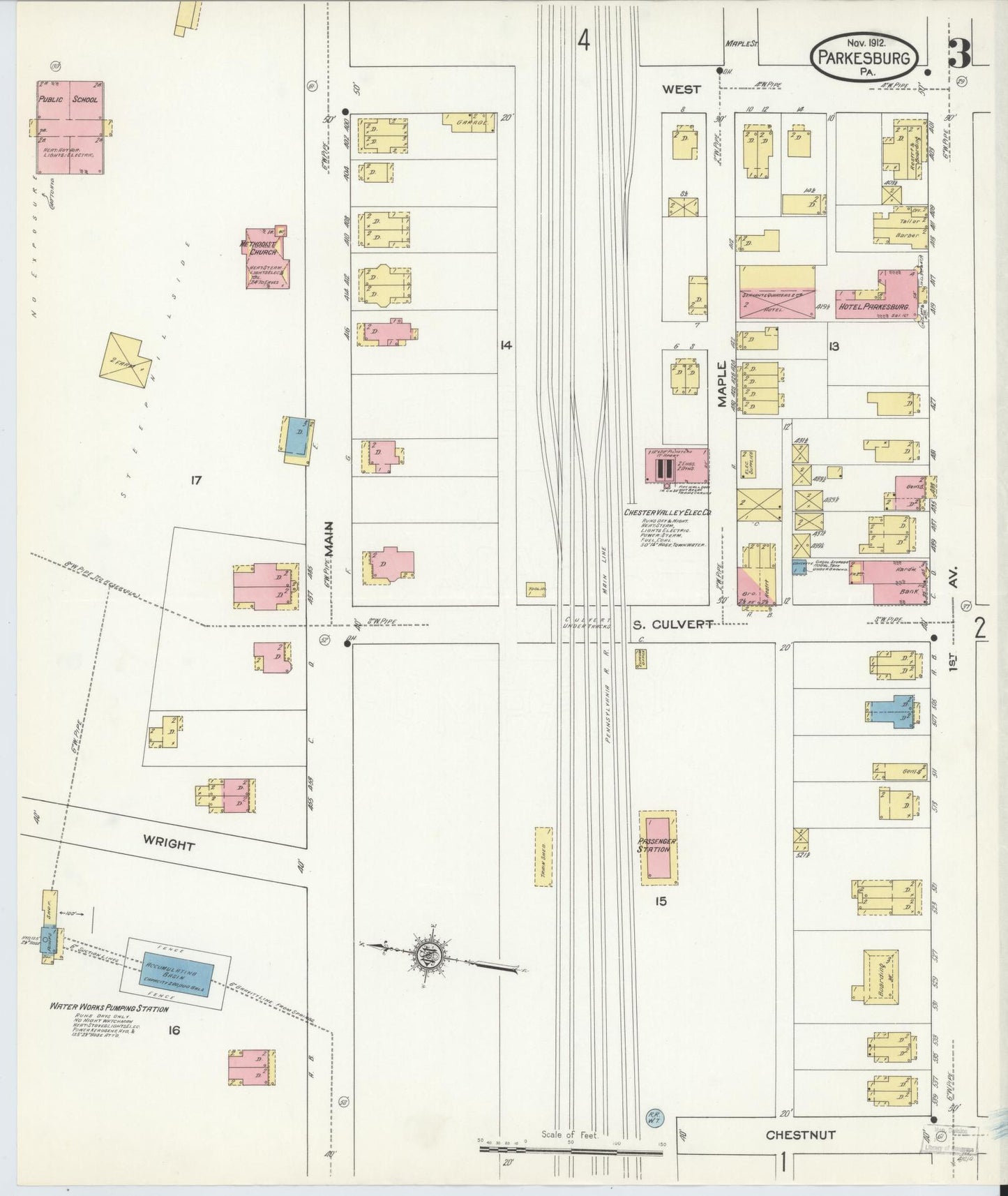 Sanborn Fire Insurance Map from Parkesburg, Chester County, Pennsylvania (1912), Sheet #0003 - Historic Sanborn Fire Insurance Map Print, vintage old map wall art, antique decor, genealogy gift, Pennsylvania Pennsylvania map