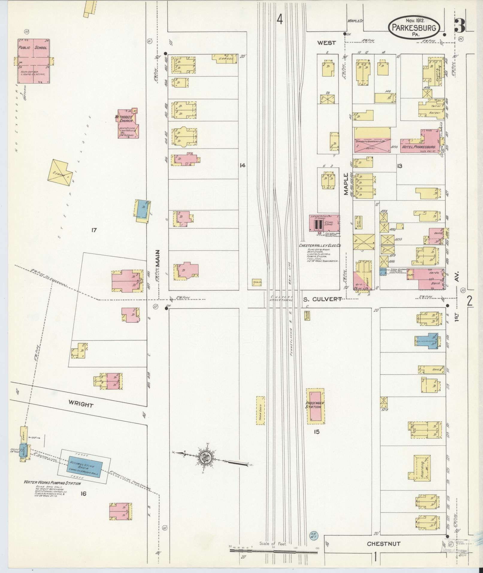Sanborn Fire Insurance Map from Parkesburg, Chester County, Pennsylvania (1912), Sheet #0003 - Historic Sanborn Fire Insurance Map Print, vintage old map wall art, antique decor, genealogy gift, Pennsylvania Pennsylvania map
