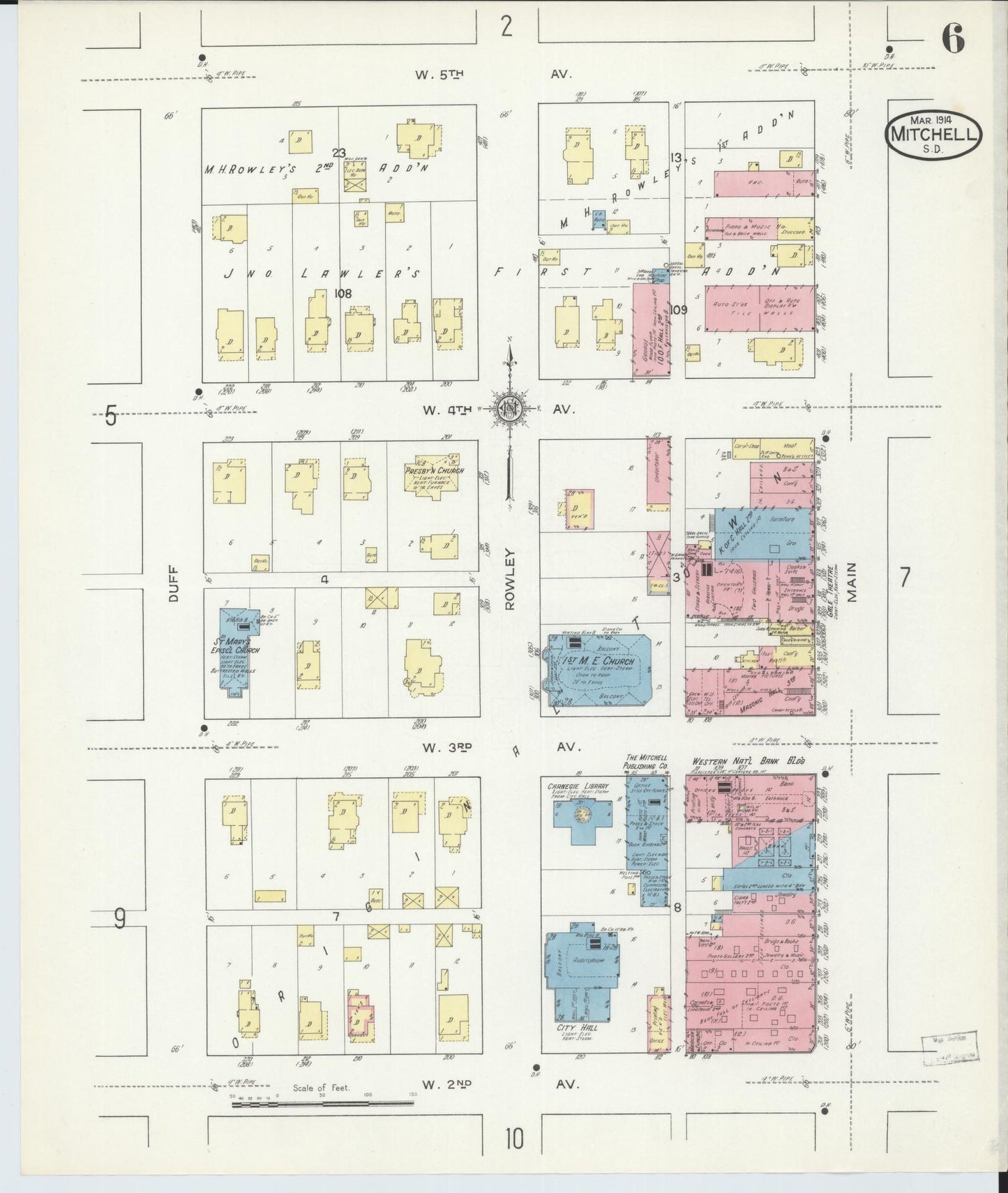 Sanborn Fire Insurance Map from Mitchell, Davison County, South Dakota (1914), Sheet #0006 - Complete Map Set gallery image, historic Sanborn map, vintage wall art, South Dakota South Dakota