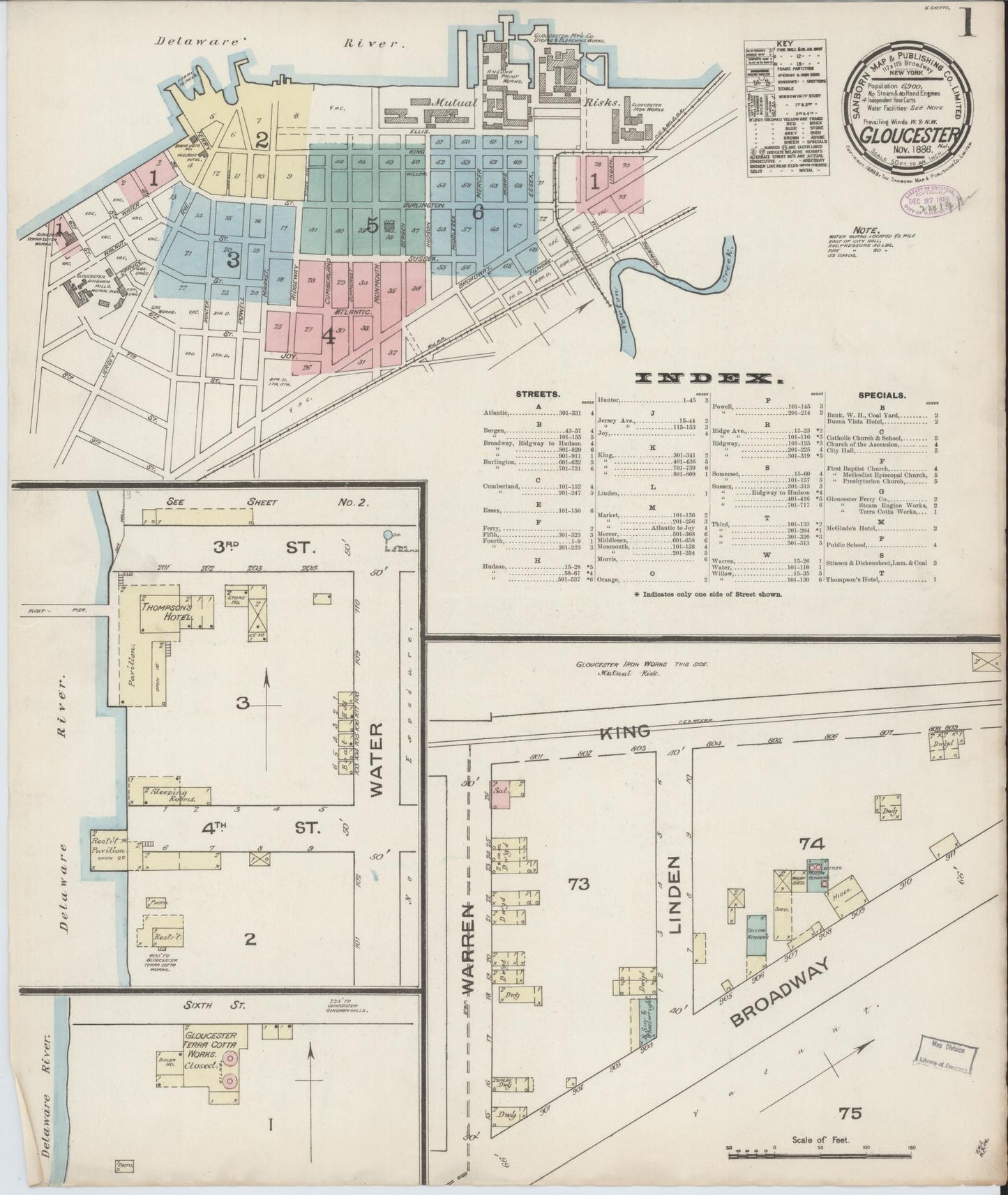 Sanborn Fire Insurance Map from Gloucester City, Camden County, New Jersey. (1886) – Historic Sanborn Fire Insurance Map Print