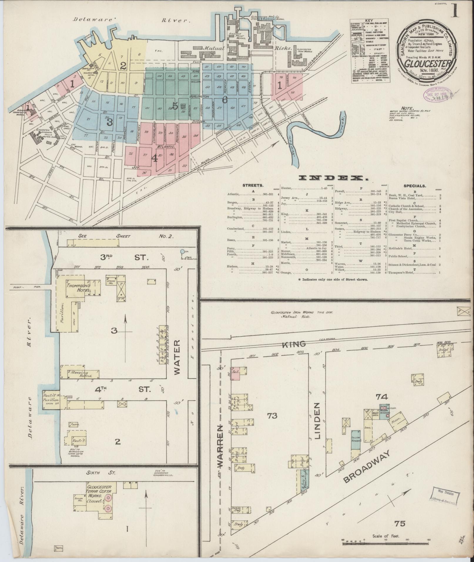 Sanborn Fire Insurance Map from Gloucester City, Camden County, New Jersey. (1886) – Historic Sanborn Fire Insurance Map Print