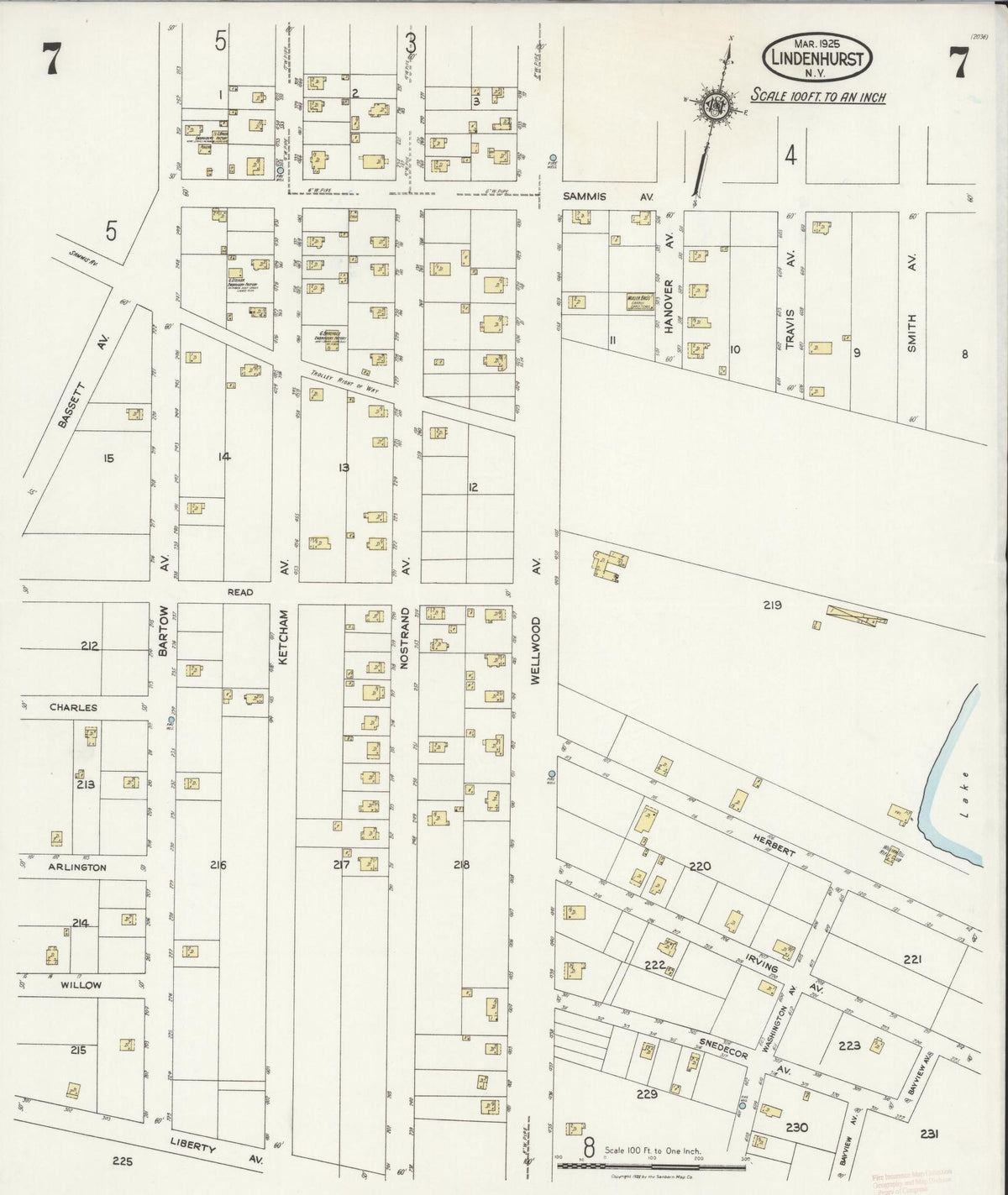 Sanborn Fire Insurance Map from Lindenhurst, Suffolk County, New York (1925), Sheet #0007 - Complete Map Set gallery image, historic Sanborn map, vintage wall art, New York New York