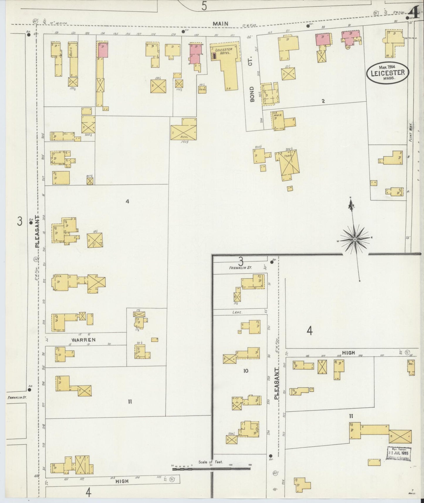 Sanborn Fire Insurance Map from Leicester, Worcester County, Massachusetts (1904), Sheet #0004 - Complete Map Set gallery image, historic Sanborn map, vintage wall art, Massachusetts Massachusetts