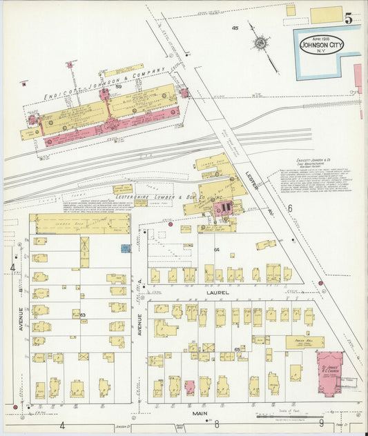 Sanborn Fire Insurance Map from Johnson City, Broome County, New York (1918), Sheet #0005 - Historic Sanborn Fire Insurance Map Print, vintage old map wall art, antique decor, genealogy gift, New York New York map