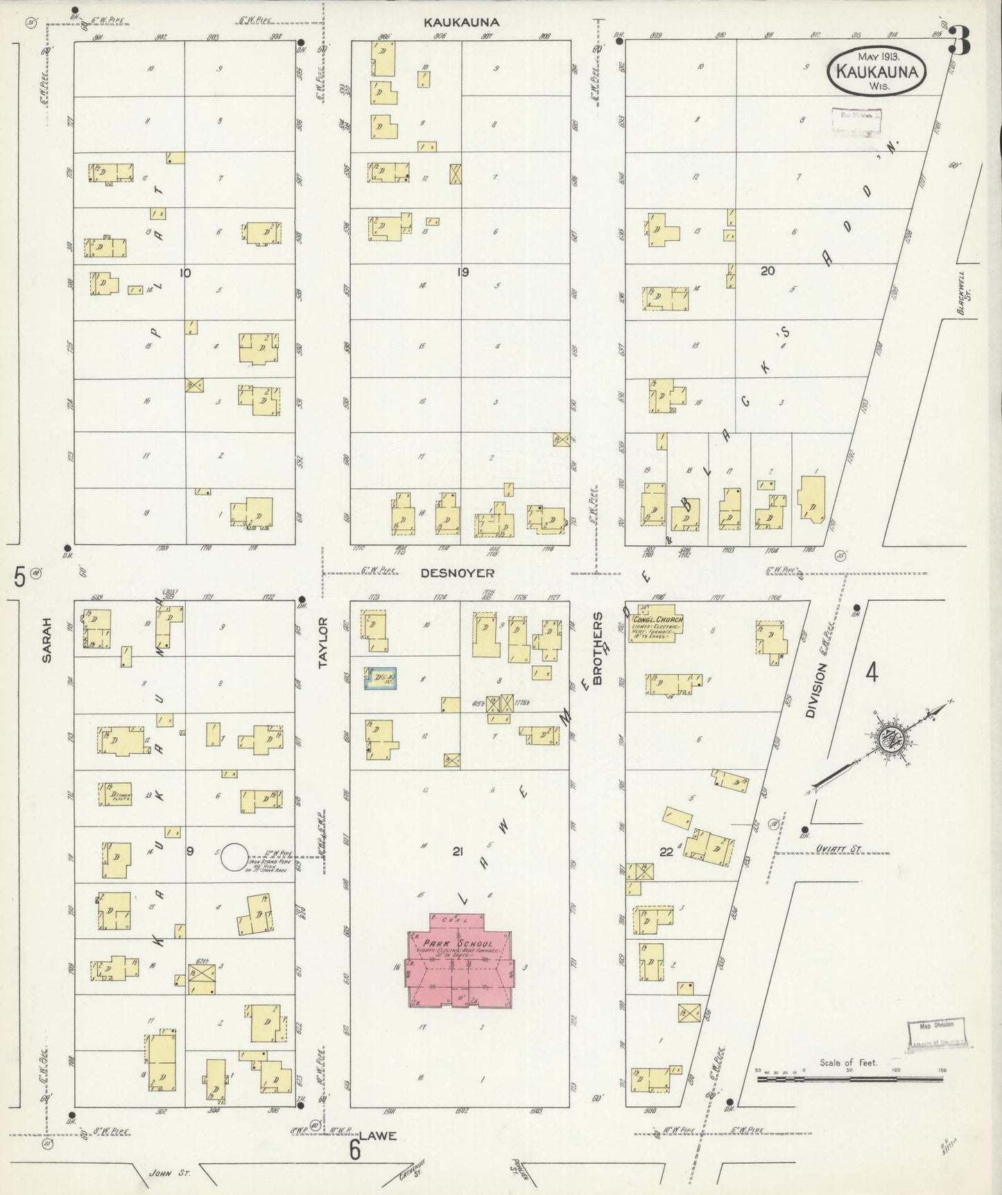 Sanborn Fire Insurance Map from Kaukauna, Outagamie County, Wisconsin (1913), Sheet #0003 - Complete Map Set gallery image, historic Sanborn map, vintage wall art, Wisconsin Wisconsin