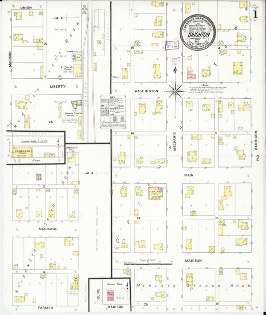 Sanborn Fire Insurance Map from Brighton, Washington County, Iowa (1909), Sheet #0001 - Historic Sanborn Fire Insurance Map Print, vintage old map wall art