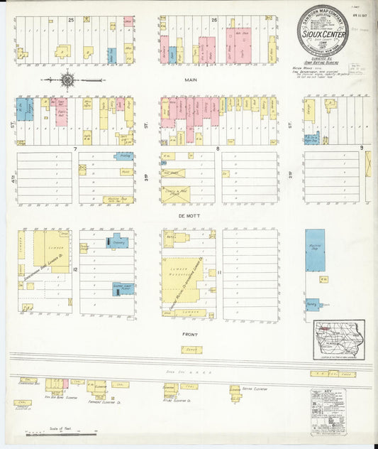 Sanborn Fire Insurance Map from Sioux Center, Sioux County, Iowa (1917), Sheet #0001 - Historic Sanborn Fire Insurance Map Print, vintage old map wall art
