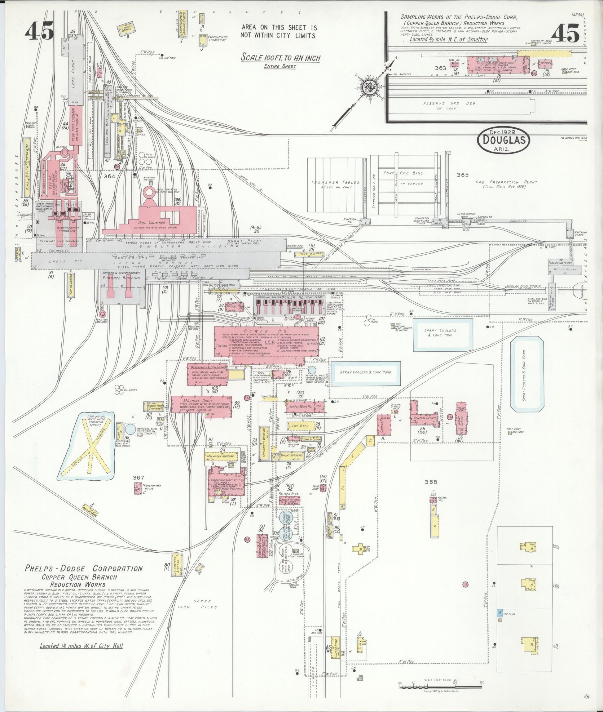Sanborn Fire Insurance Map from Douglas, Cochise County, Arizona (1929), Sheet #0045 - Historic Sanborn Fire Insurance Map Print, vintage old map wall art, antique decor, genealogy gift, Arizona Arizona map