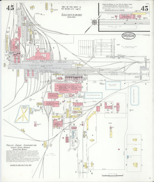Sanborn Fire Insurance Map from Douglas, Cochise County, Arizona (1929), Sheet #0045 - Historic Sanborn Fire Insurance Map Print, vintage old map wall art, antique decor, genealogy gift, Arizona Arizona map