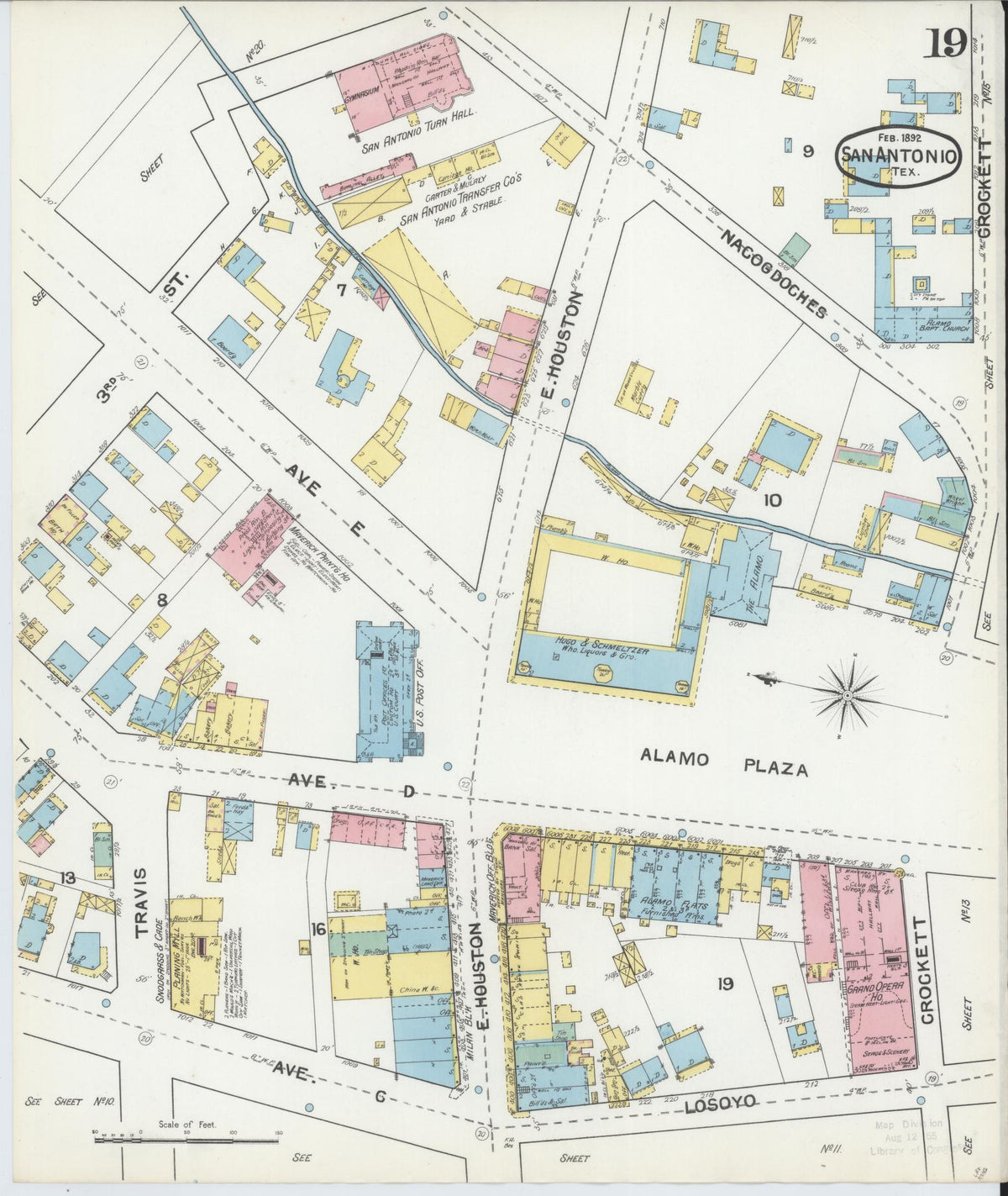 Sanborn Fire Insurance Map from San Antonio, Bexar County, Texas (1892), Sheet #0019 - Complete Map Set gallery image, historic Sanborn map, vintage wall art, Texas Texas