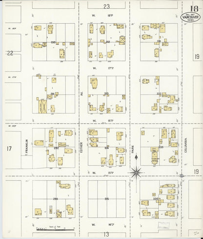 Sanborn Fire Insurance Map from Vancouver, Clark County, Washington (1907), Sheet #0018 - Complete Map Set gallery image, historic Sanborn map, vintage wall art, Washington Washington