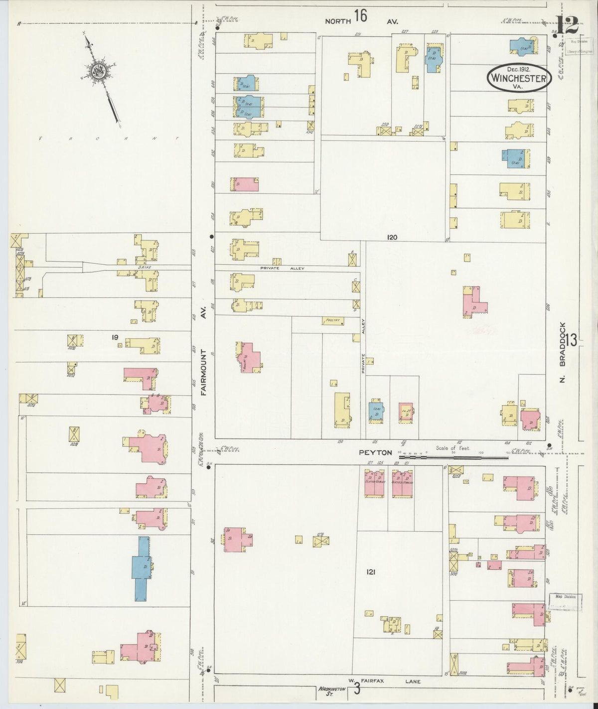 Sanborn Fire Insurance Map from Winchester, Independent Cities, Virginia (1912), Sheet #0012 - Complete Map Set gallery image, historic Sanborn map, vintage wall art, Virginia Virginia