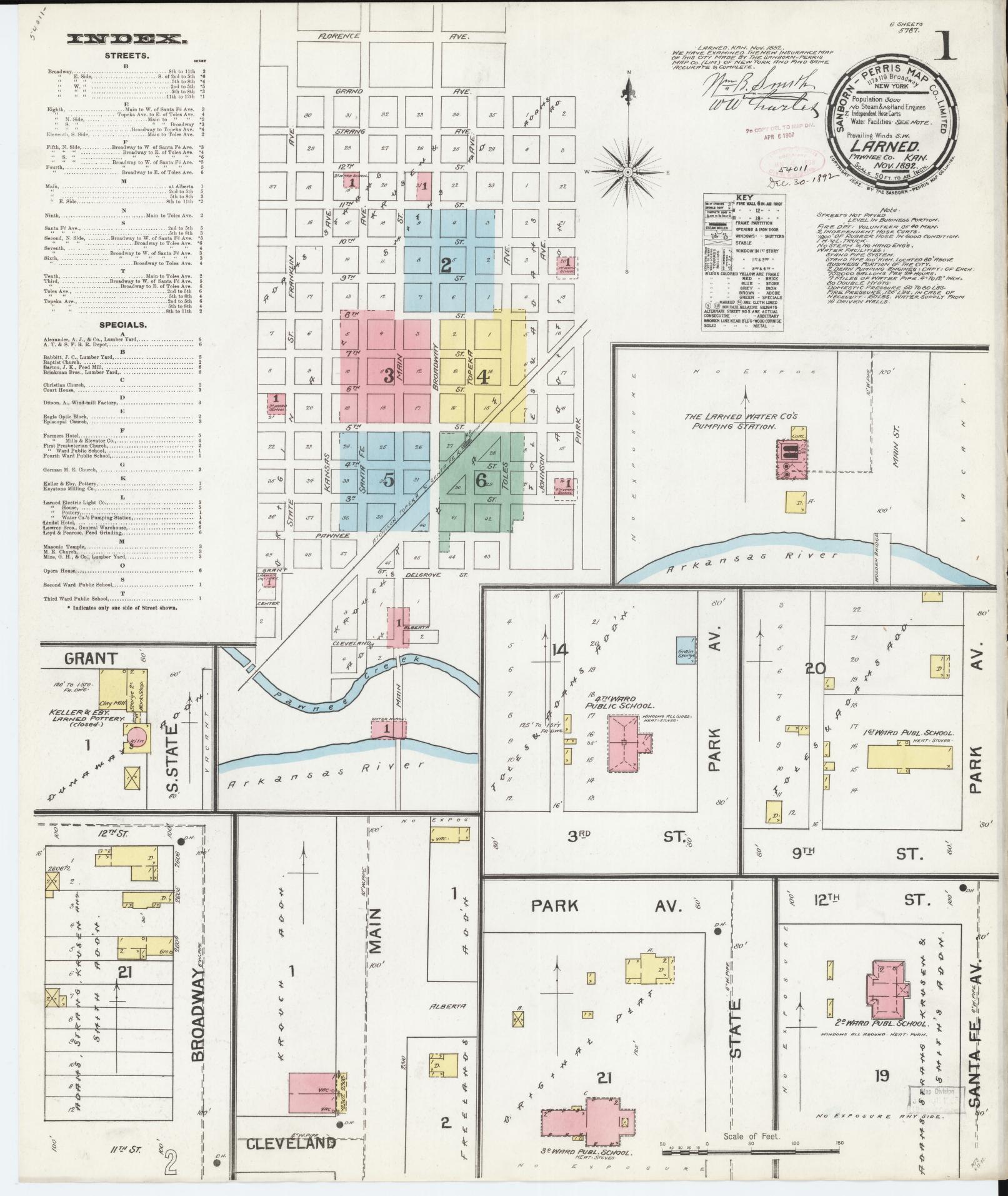 Sanborn Fire Insurance Map from Larned, Pawnee County, Kansas (1892), Sheet #0001 - Complete Map Set gallery image, historic Sanborn map, vintage wall art, Kansas Kansas
