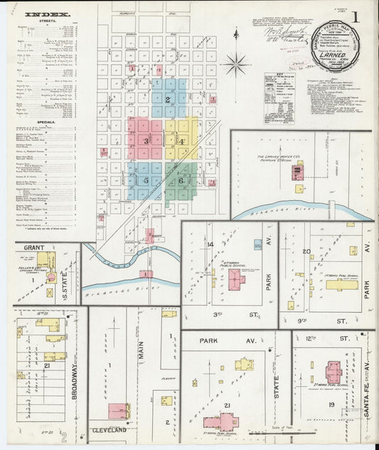 Sanborn Fire Insurance Map from Larned, Pawnee County, Kansas (1892), Sheet #0001 - Complete Map Set gallery image, historic Sanborn map, vintage wall art, Kansas Kansas