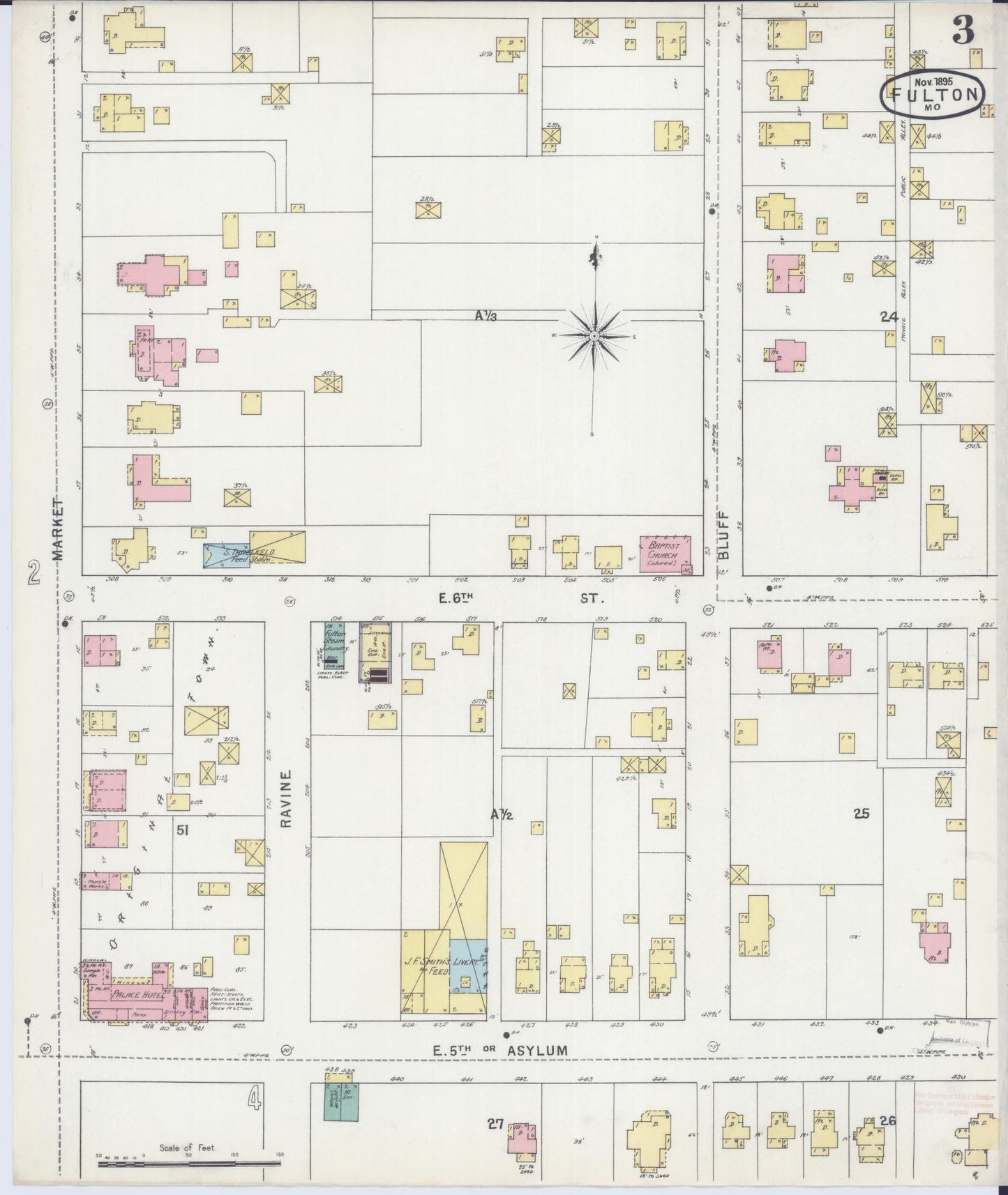 Sanborn Fire Insurance Map from Fulton, Callaway County, Missouri (1895), Sheet #0003 - Complete Map Set gallery image, historic Sanborn map, vintage wall art, Missouri Missouri