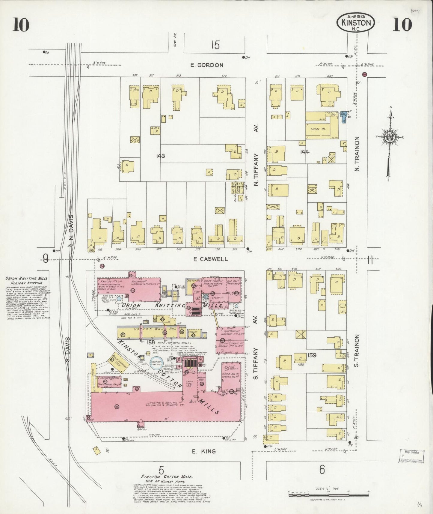 Sanborn Fire Insurance Map from Kinston, Lenoir County, North Carolina (1925), Sheet #0010 - Complete Map Set gallery image, historic Sanborn map, vintage wall art, North Carolina North Carolina