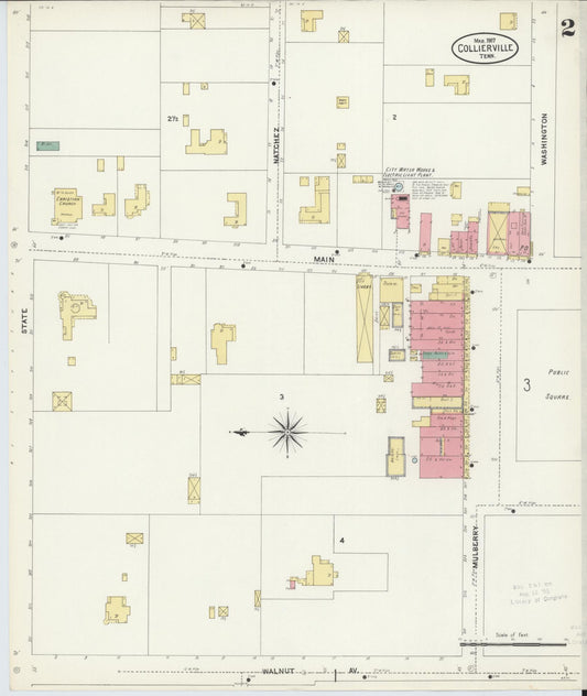 Sanborn Fire Insurance Map from Collierville, Shelby County, Tennessee (1907), Sheet #0002 - Historic Sanborn Fire Insurance Map Print, vintage old map wall art, antique decor, genealogy gift, Tennessee Tennessee map