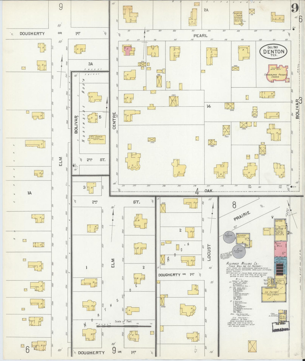 Sanborn Fire Insurance Map from Denton, Denton County, Texas (1901), Sheet #0009 - Complete Map Set gallery image, historic Sanborn map, vintage wall art, Texas Texas
