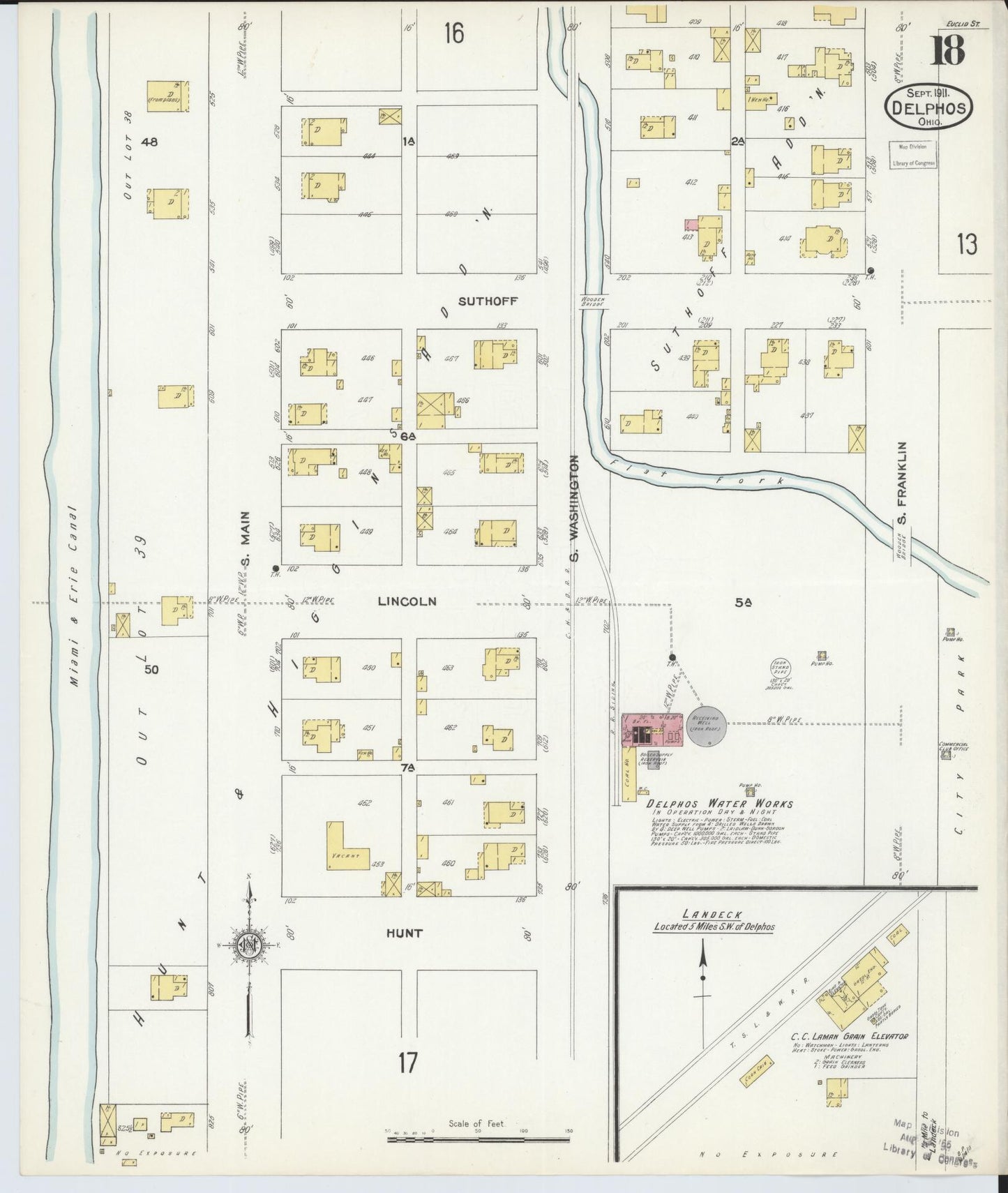 Sanborn Fire Insurance Map from Delphos, Van Wert And Allen Counties, Ohio (1911), Sheet #0018 - Historic Sanborn Fire Insurance Map Print, vintage old map wall art, antique decor, genealogy gift, Ohio Ohio map